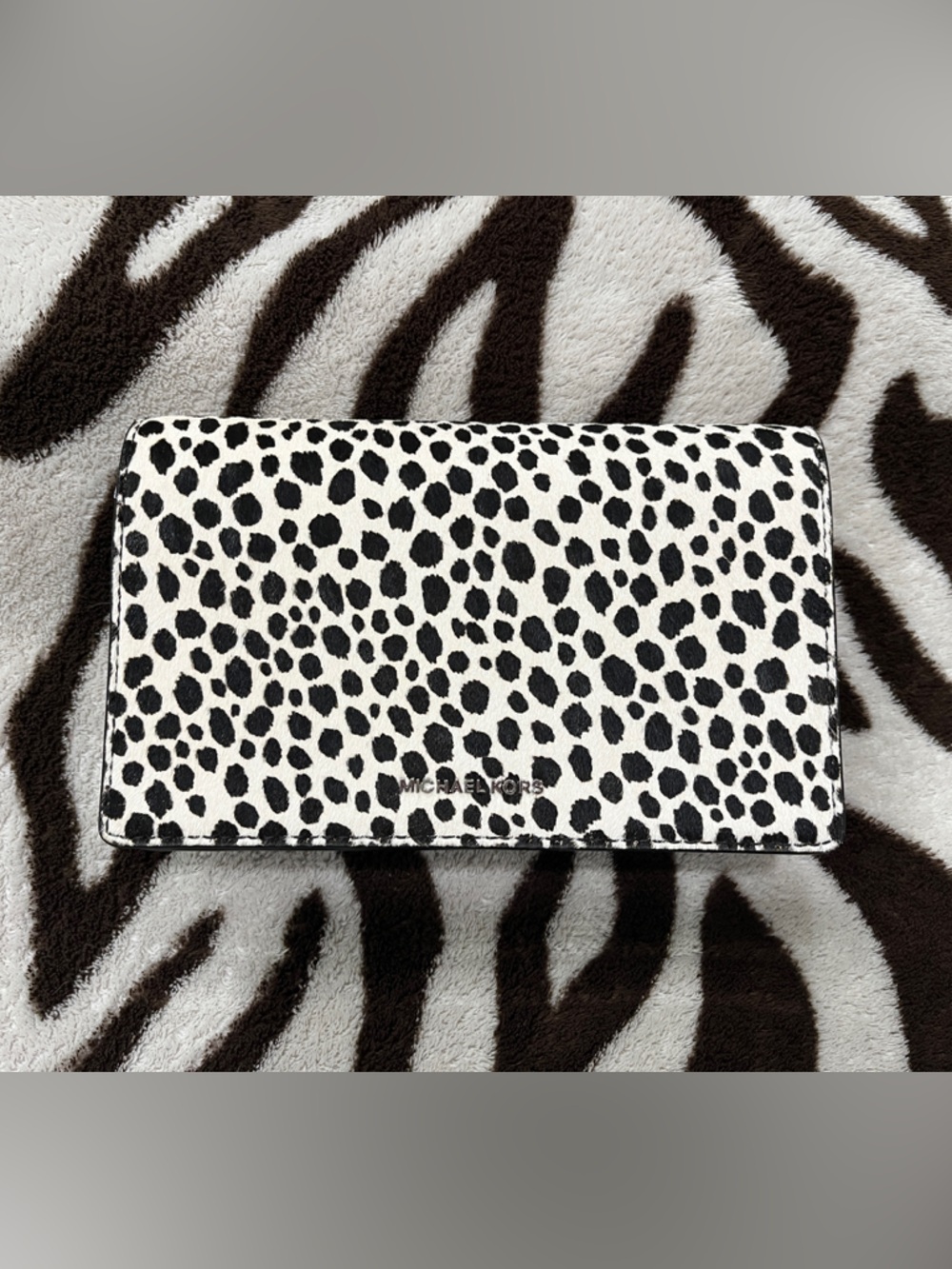 NEW!! Michael Kors Animal Print Jet Set Small Calf Hair Flap Chain Crossbody - Picture 2 of 14